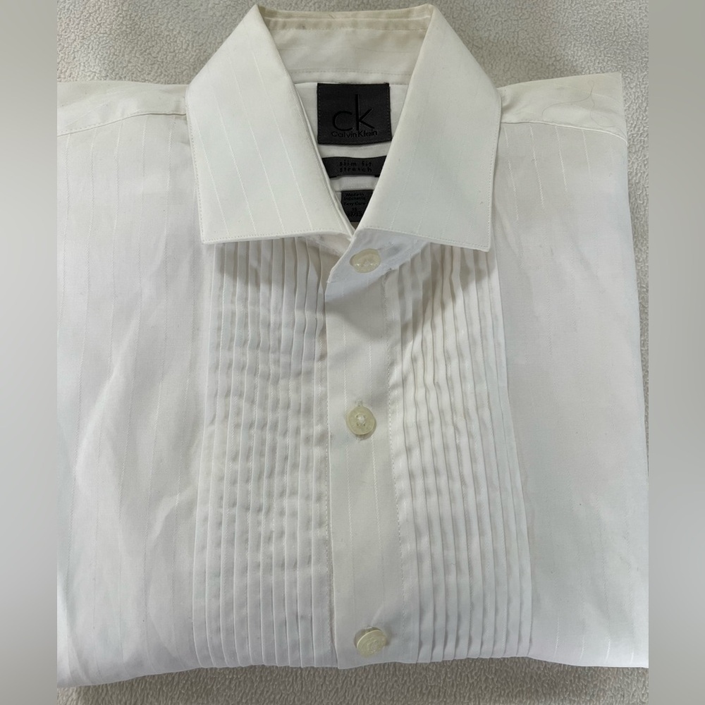 CALVIN KLEIN SLIM FIT STRETCH MEN'S LONG SLEEVE WHITE DRESS SHIRT SIZE (15)32/33